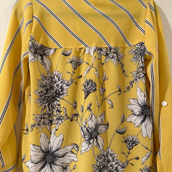 Anthropology Fig and Flower Blouse PS Yellow White Striped Floral Print Button - Picture 8 of 8